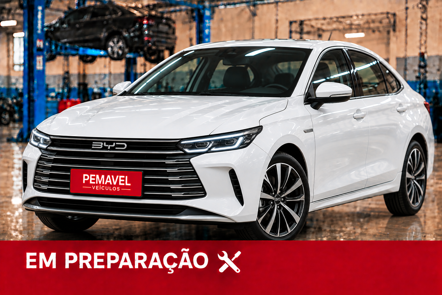 BYD Branco em Preparação na Oficina